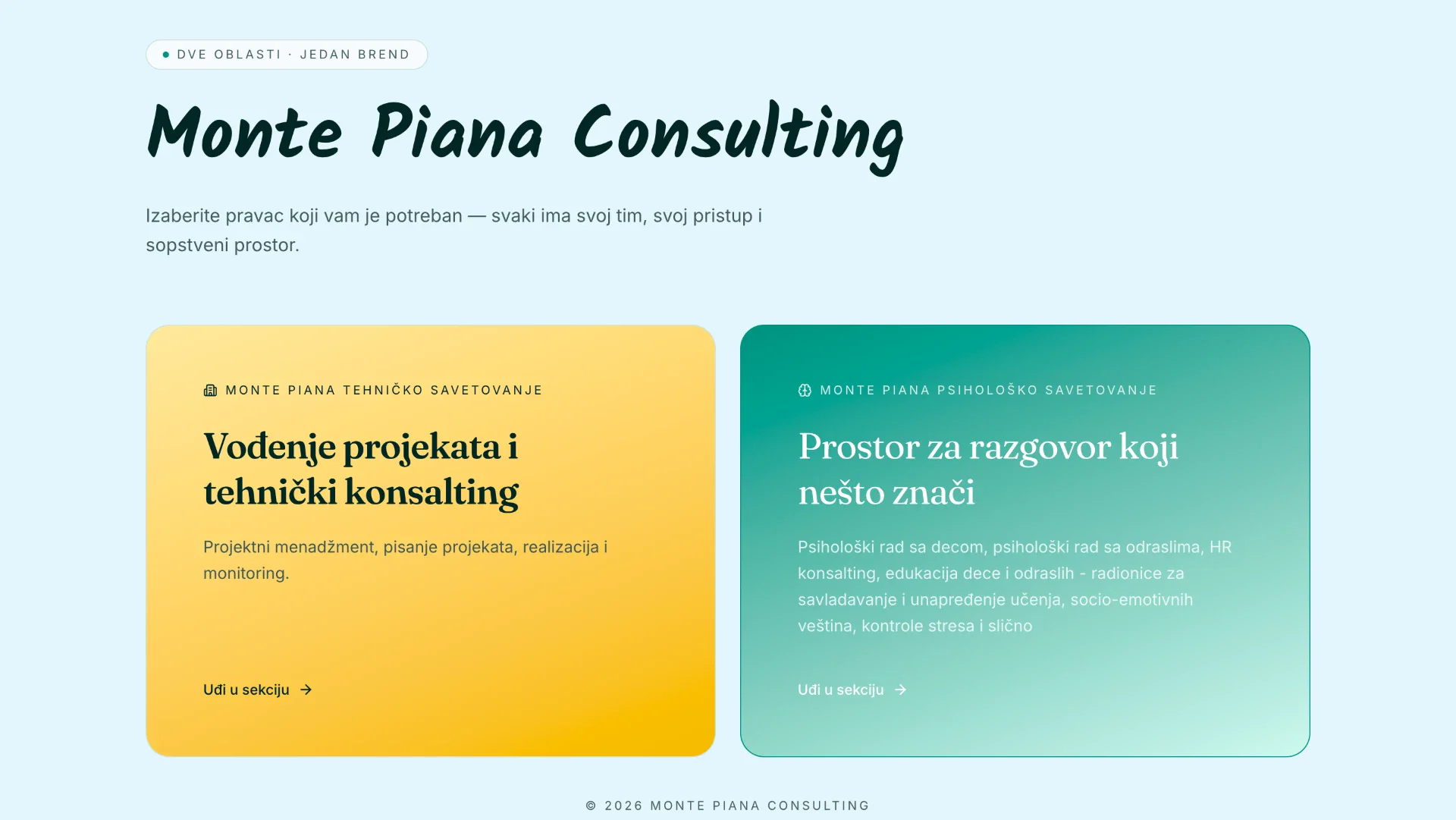 Početna stranica sajta Monte Piana Consulting koji je izradio Media Aces