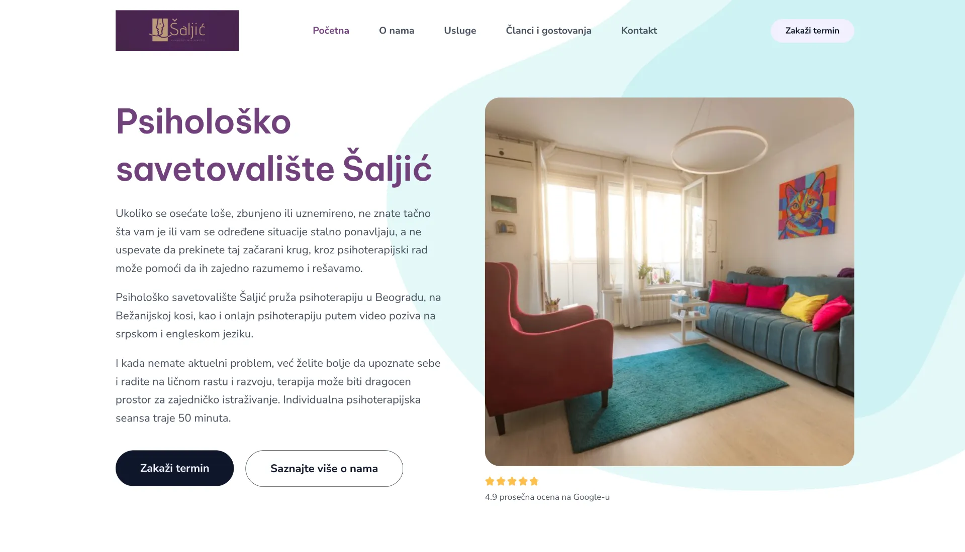 Početna stranica sajta Psihološko savetovalište Šaljić koji je izradio Media Aces