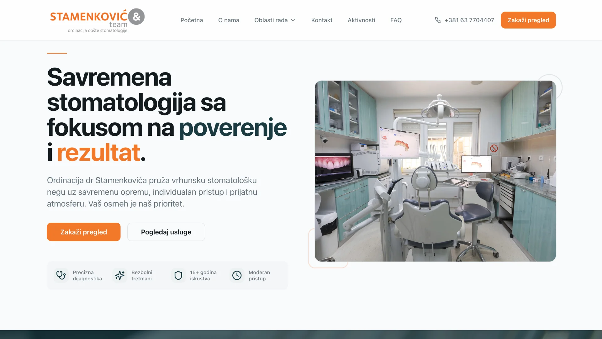 Početna stranica sajta Stomatološka ordinacija Stamenković koji je izradio Media Aces